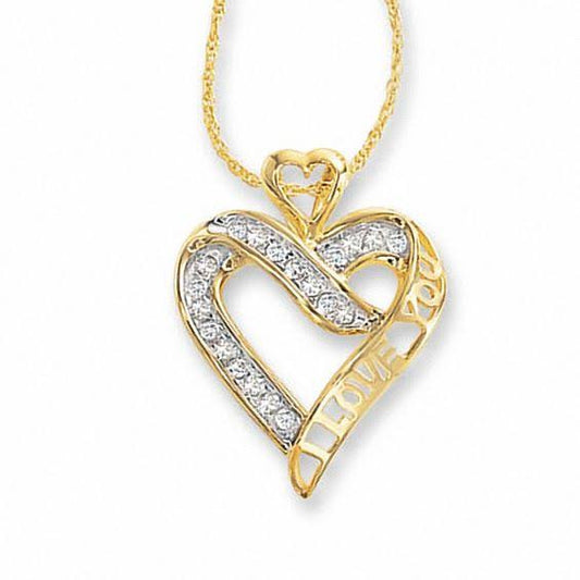 1/5 Ct. T.W. Diamond I Love You Heart Pendant In 10k Gold